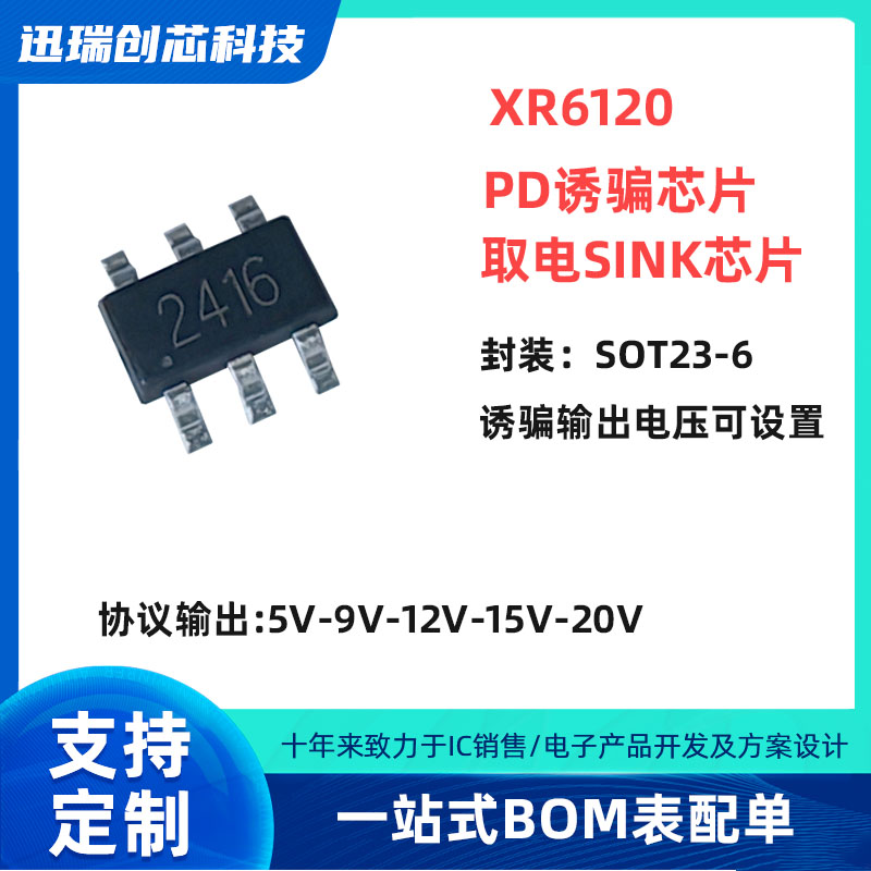 XR6120 上海PD诱骗芯片 取电sink芯片