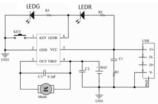 XR8810A集成线性充电，按键控制及上海直流电机驱动三合一芯片